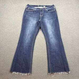 ND Weekend Jeans Womens 12 Blue Bootcut Embellished Sequin Raw Hem Stretch 8563